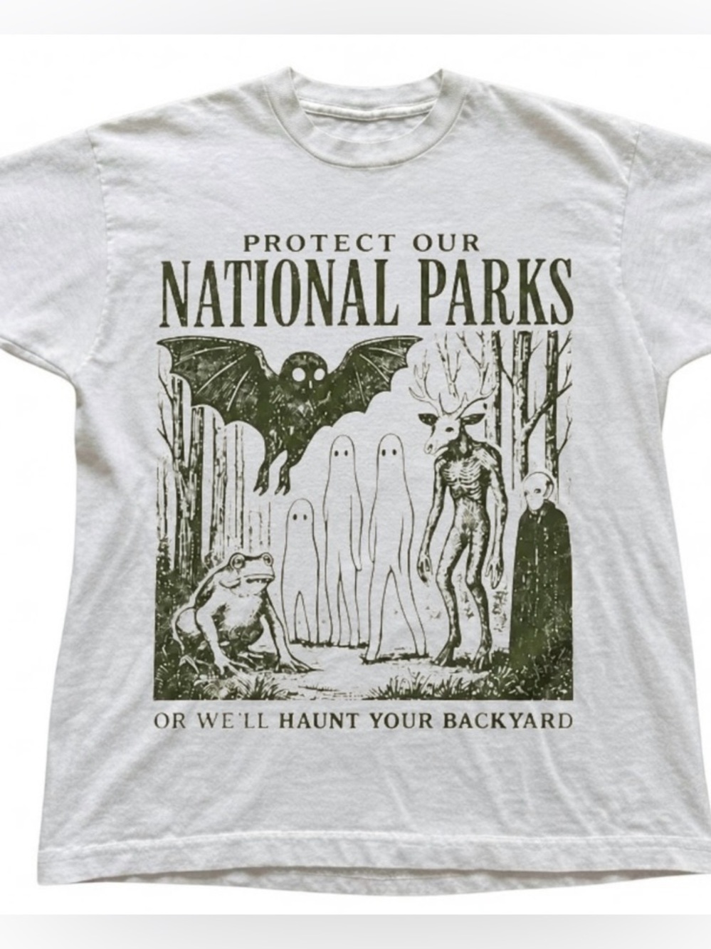 Spooky Bat Kids T‑Shirt - White with Green Print